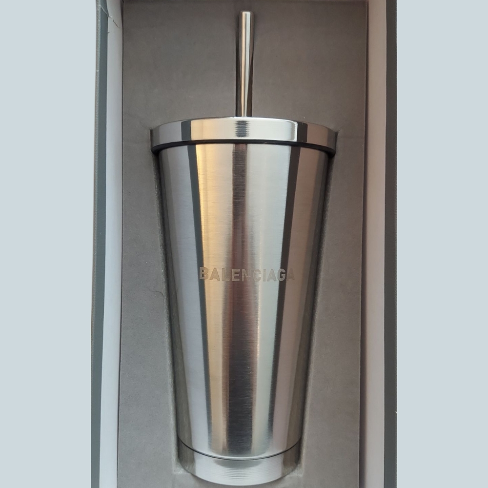 Balenciaga Silver Tumbler with Straw